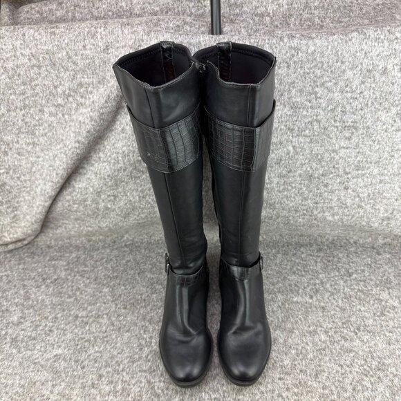 ✅Womens 9M Nicole Tess Black Knee-High Riding Boots Side-Zip Double Buckle Strap - Picture 6 of 13